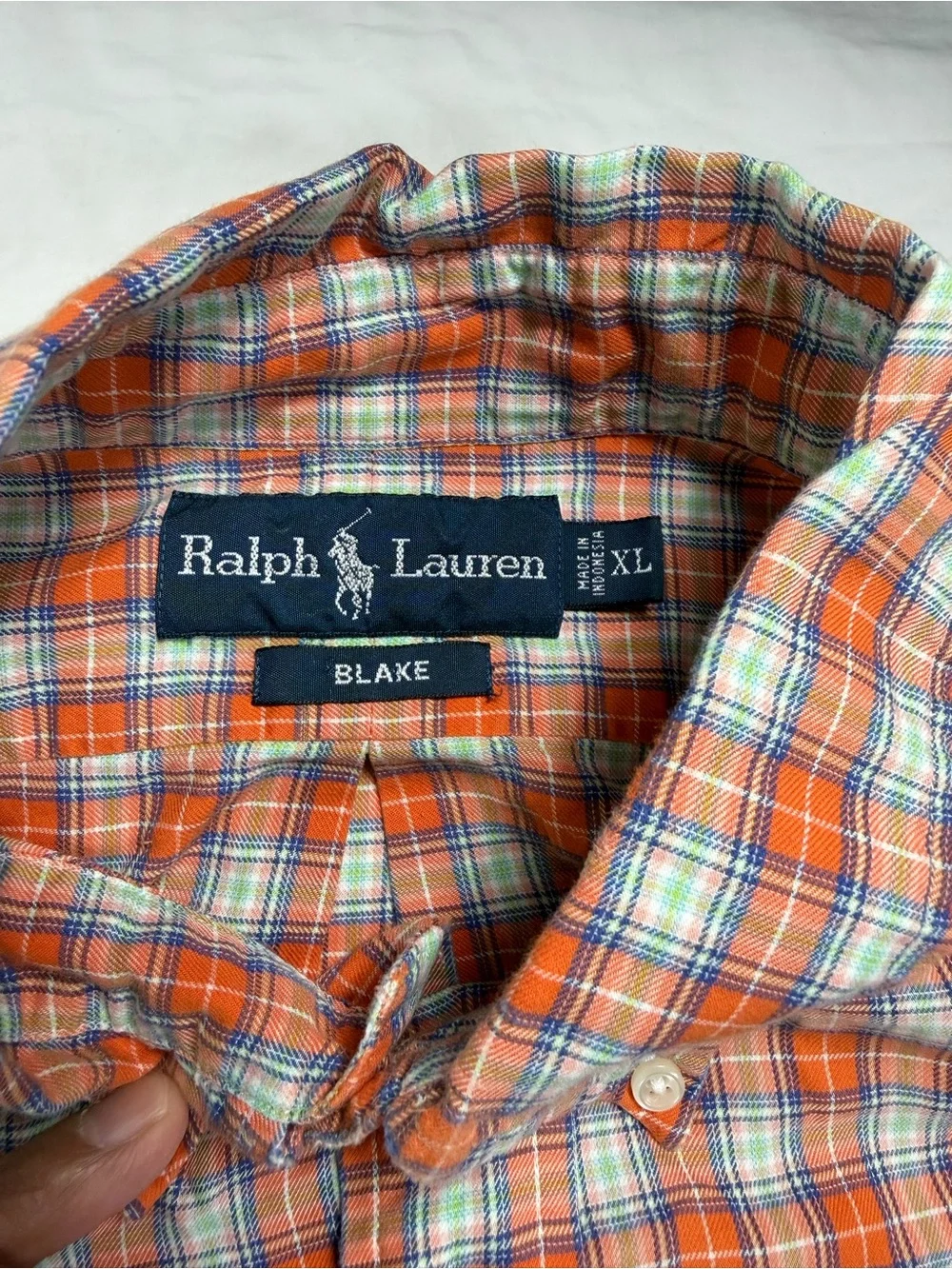 Polo by Ralph Lauren Orange and Blue Plaid Button-Down Shirt